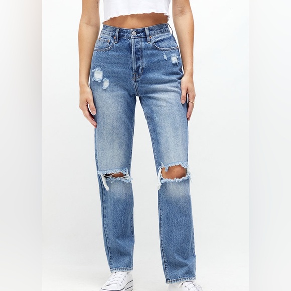 PacSun Denim - Pacsun Eco Medium Blue Distressed Dad Jeans - 23
